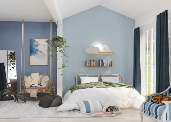Blue teen cat room Design Rendering