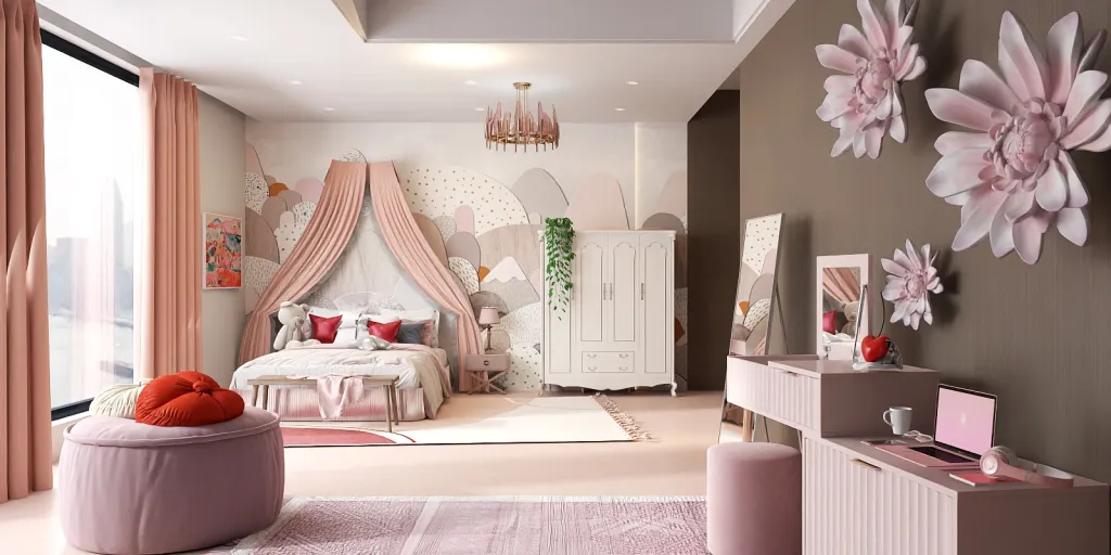 a bedroom with a white bed and a white dresser 
