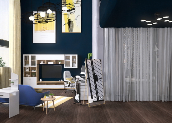 Blue and Yellow bedroom / living room  Design Rendering