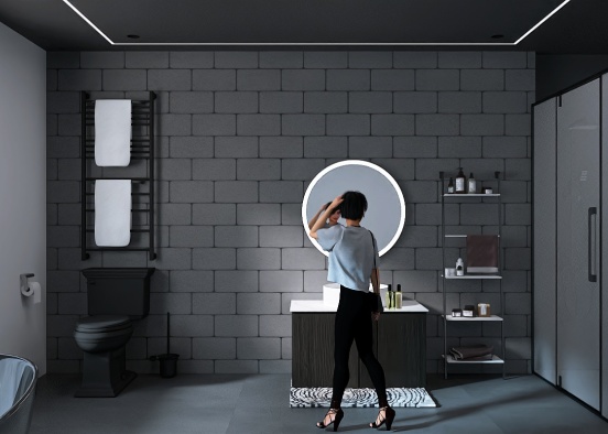 Black Industrial-Modern Bathroom Design Rendering