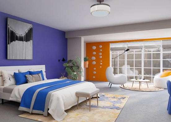 Dormitorio con dos zonas Design Rendering
