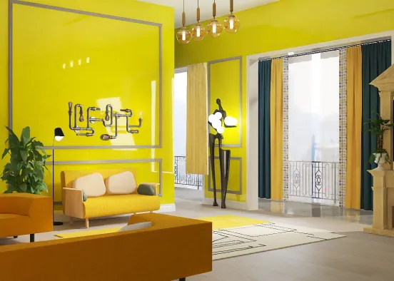 yellow apartment room Design Rendering