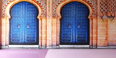 decorative blue doors featuring intricate designs enhancing the visual appeal of the space, showcasing interior decor with a touch of cultural elegance, with Homestyler's 3D rendering functionality for enhanced design proposals.