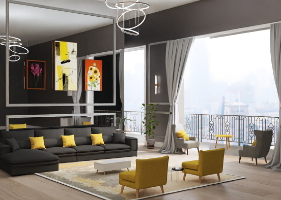 #italian #yellowaccent #livingroom Design Rendering