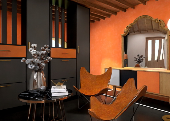 small relaxed orange black lounge Design Rendering