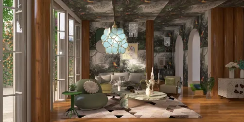 Green tropical living room 