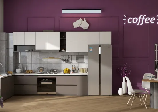 purple base and white kitchen  Design Rendering