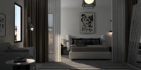 modern bedroom design featuring a sleek bed layout with soft textures, showcasing a minimalist style that enhances comfort and openness, utilizing Homestyler's live 3D rendering for realistic previews
