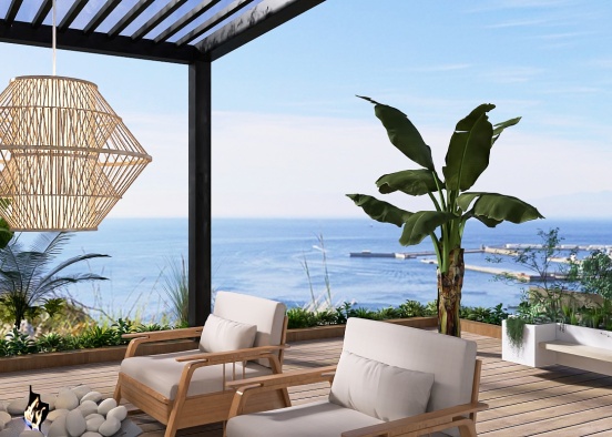 Modern patio with ocean view Design Rendering