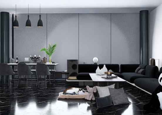 Black living room with toys  Design Rendering
