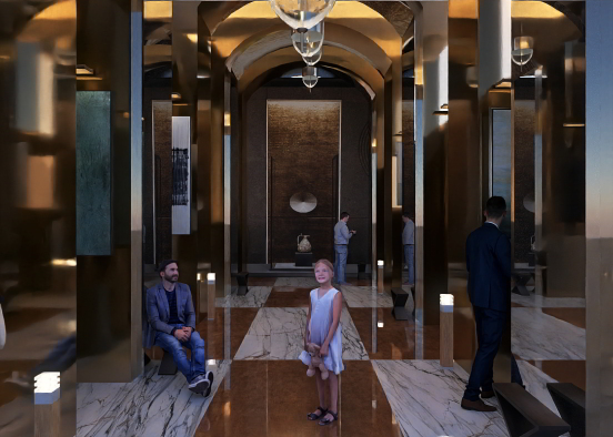 The golden hallway in the art gallery Design Rendering