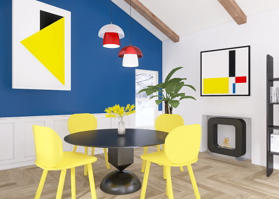 Salle à manger jaune géométrique  Design Rendering