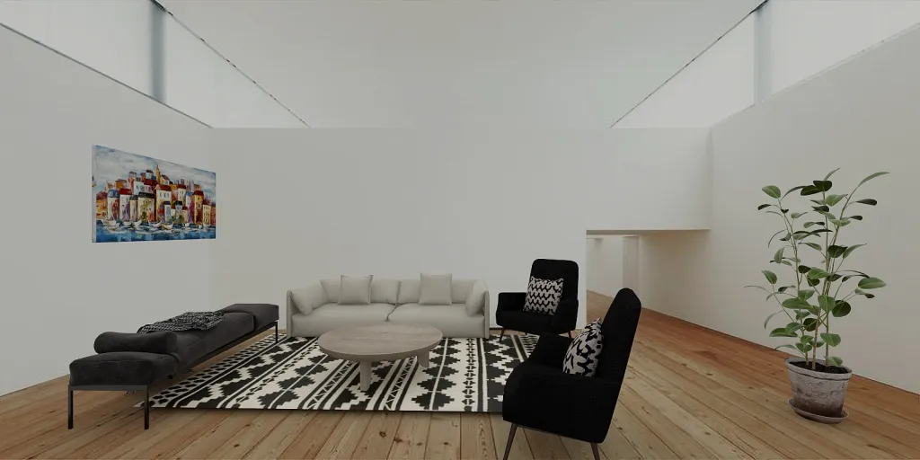a living room with a couch, table, and a television 