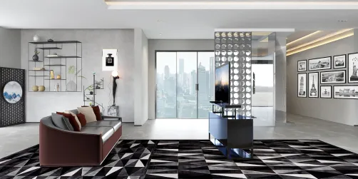 Simple black and white luxury room 