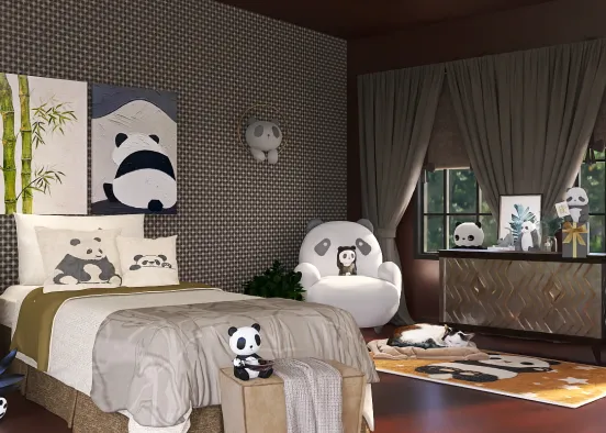 Dormitorio con temática panda Design Rendering