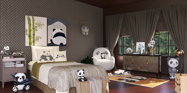 Dormitorio con temática panda
