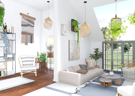Modern Organic: Library-Living Room Design Rendering