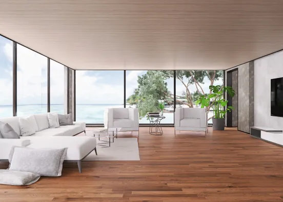 Tropical Island Living Room Design Rendering