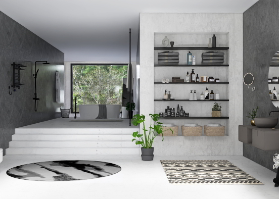 black&white bathroom Design Rendering