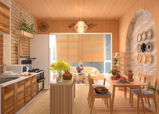 ^▪︎ Warm cozy kitchen and sofa in the hallway ▪︎^ Design Rendering