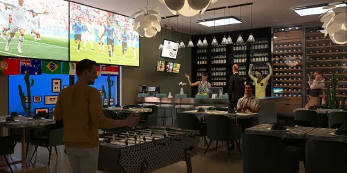 Football lovers at the restaurant