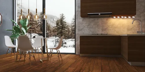 Cozinha com sala de estar integrada.