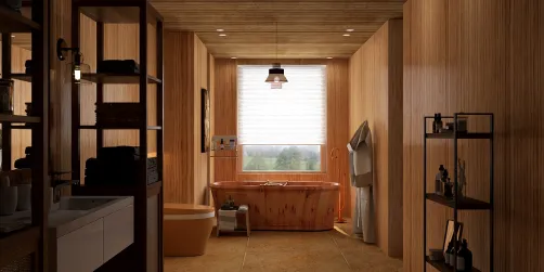 Bathroom in wooden cabin