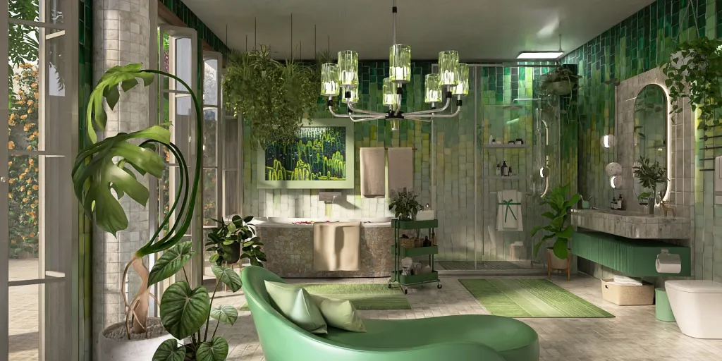 a green room with a green wall and a green floor 