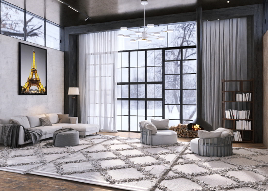 Homey winter million $ living room Design Rendering