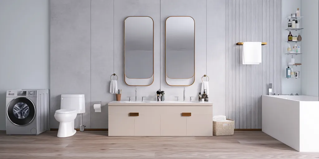 a bathroom with a sink, toilet and mirror 