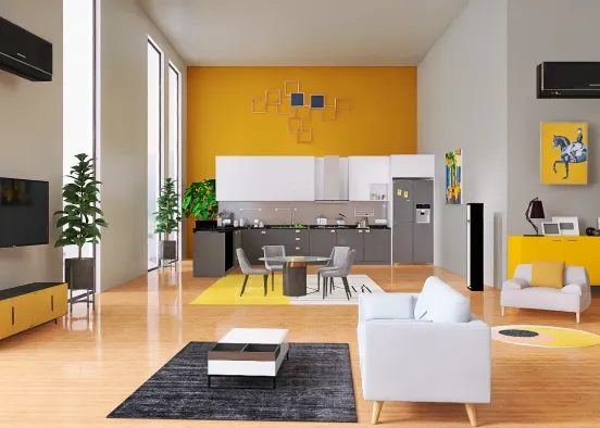 Combined Living room and
kitchen 💛 Design Rendering