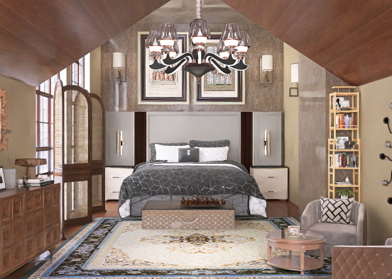 Mid century bedroom Design Rendering