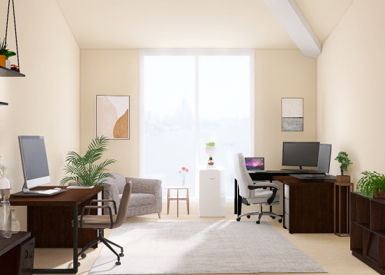 Couple’s Work From Home Office Design Rendering