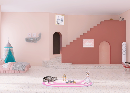 Pink Kids Room Design Rendering