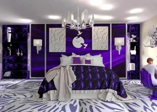purple & White bedroom  Design Rendering
