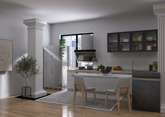 modern kitchen with dull colors Design Rendering