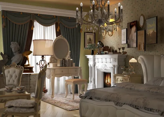 # A classic vintage bedroom with yellow 💛 colour  Renderização de Design