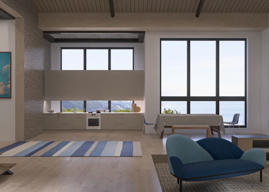 Cozy blue living room Design Rendering