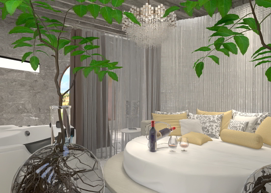 tropical white bedroom Design Rendering