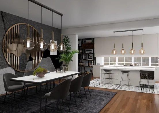 Modern kitchen and dining Design Rendering