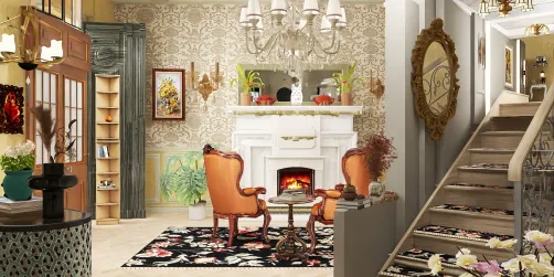 Quiet reading area by the fireplace