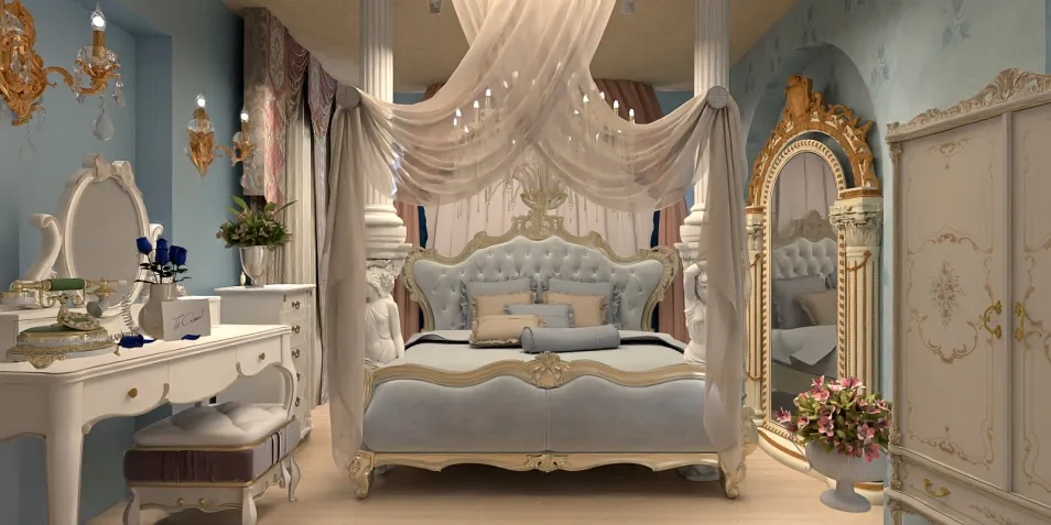 luxurious bedroom with ornate four-poster bed and elegant decor enhancing a cozy atmosphere, featuring Homestyler's real-time 3D rendering for quick design previews.