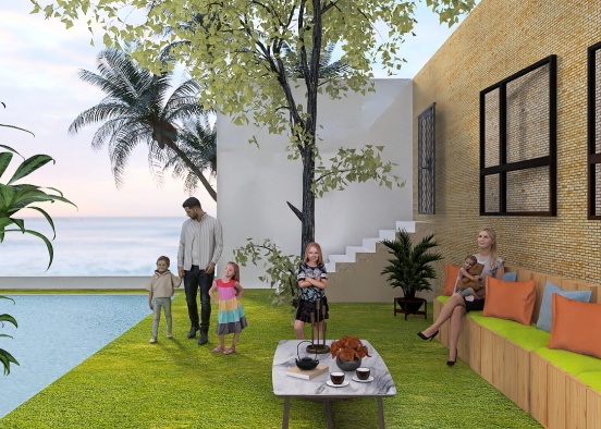 Beach house with backyard and pool  Design Rendering