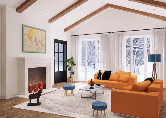 Sala branca e laranjinha 🧡🤍 Design Rendering