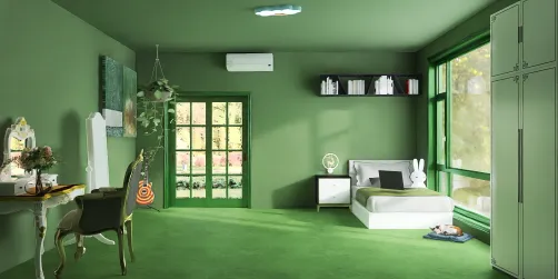 green white bedroom 