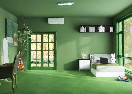 green white bedroom  Design Rendering