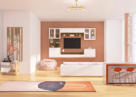 modern pink tv room and lounge  Design Rendering
