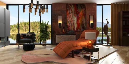 modern living room featuring a stylish chaise lounge with an orange cover and decorative elements, designed for a cozy interior ambiance using Homestyler's smart furniture arrangement feature