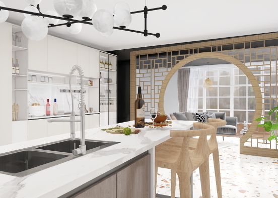 Kitchen and family room Design Rendering