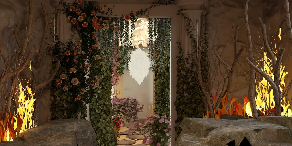 a large flower arrangement in a large room 